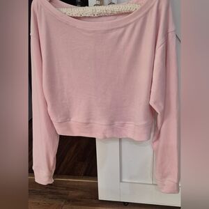 Refuge Athletics Light Pink Velvet On Or Off Shoulder Crop Top